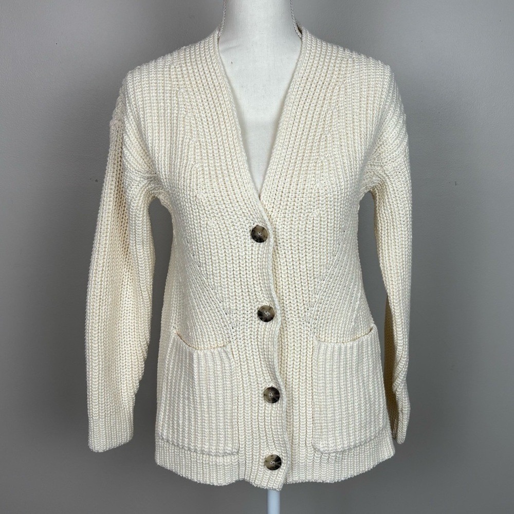 Madewell Cardigan‎ XS Ivory Textural Stitch V Neck Cream Knit Sweater Oversized